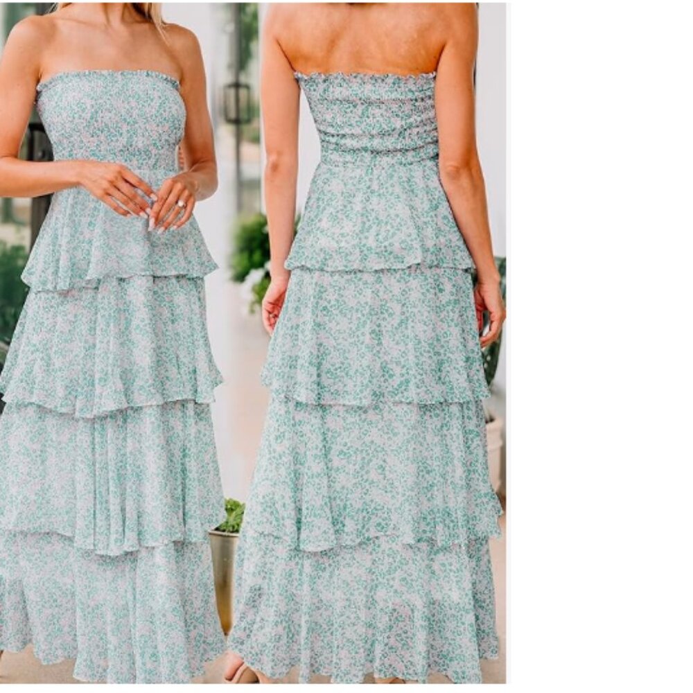 Floral Print Layered Strapless Dress